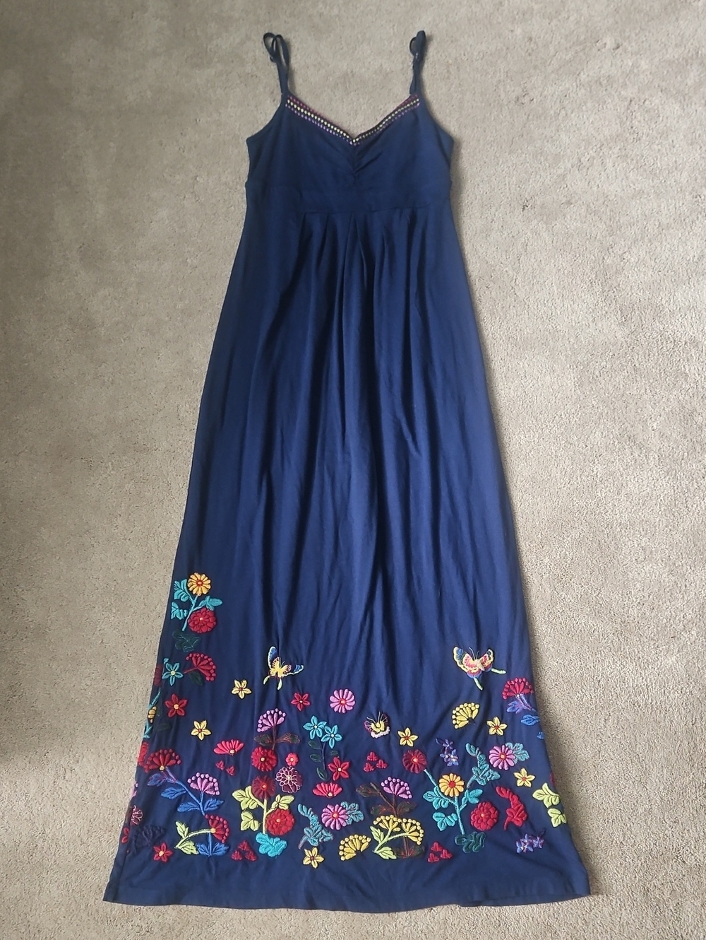 Johnny Was Navy Maxi Dress with Multicolor Floral Embroidery